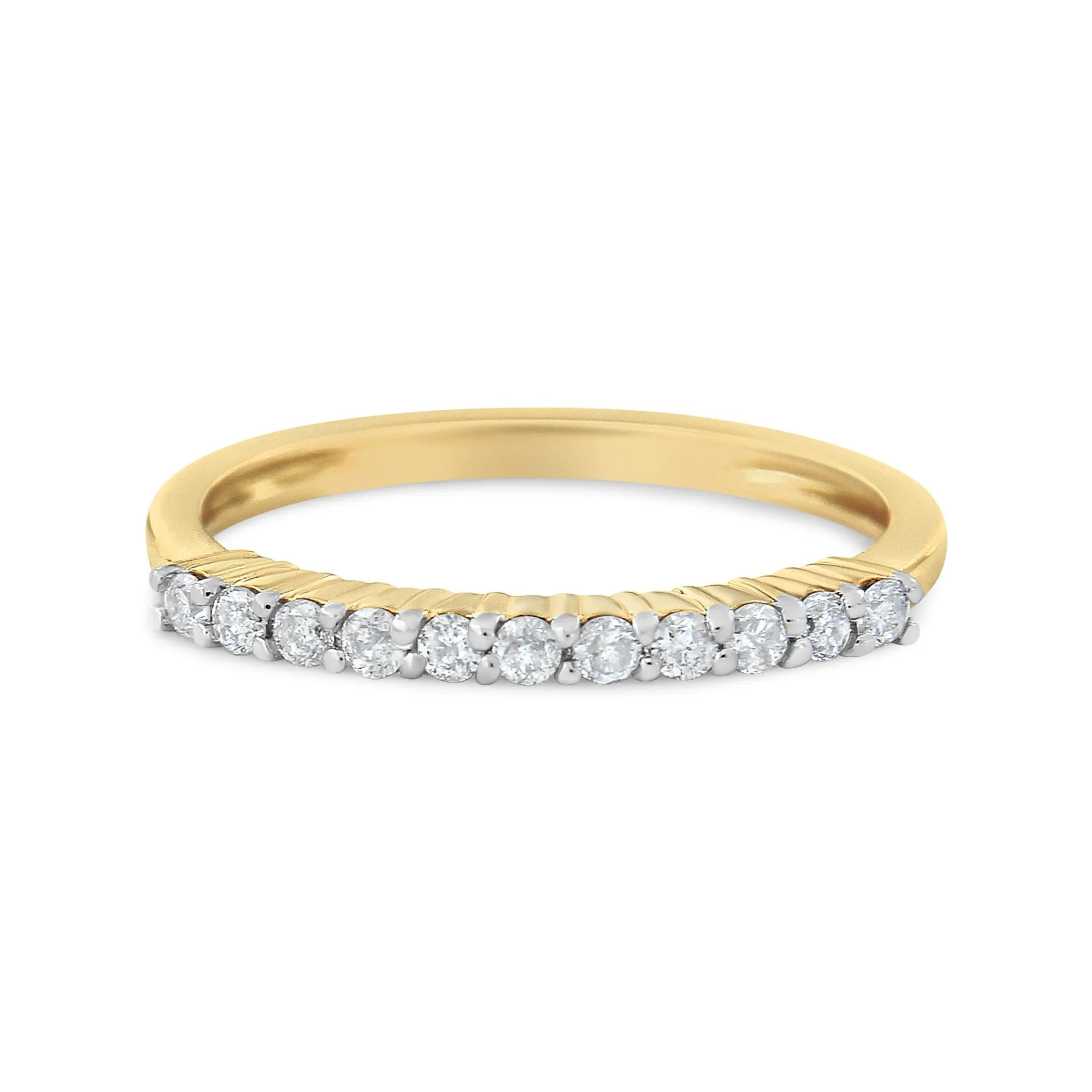 10K Yellow Gold Plated .925 Sterling Silver 1/4 Cttw Shared Prong Set Champagne Diamond Band Ring (K-L Color, I1-I2 Clarity)