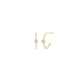 14k Diamond Bezel Thin Huggie Hoops