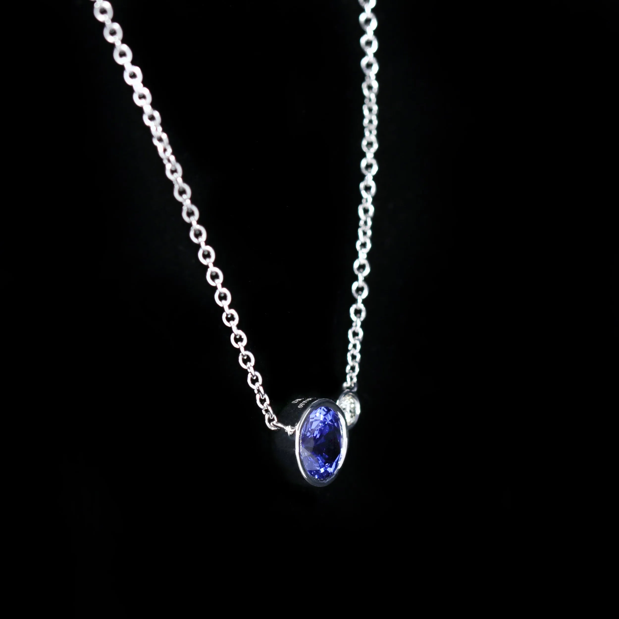 14K White Gold 0.59 Carat Sapphire and Diamond Necklace