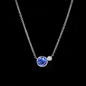 14K White Gold 0.59 Carat Sapphire and Diamond Necklace