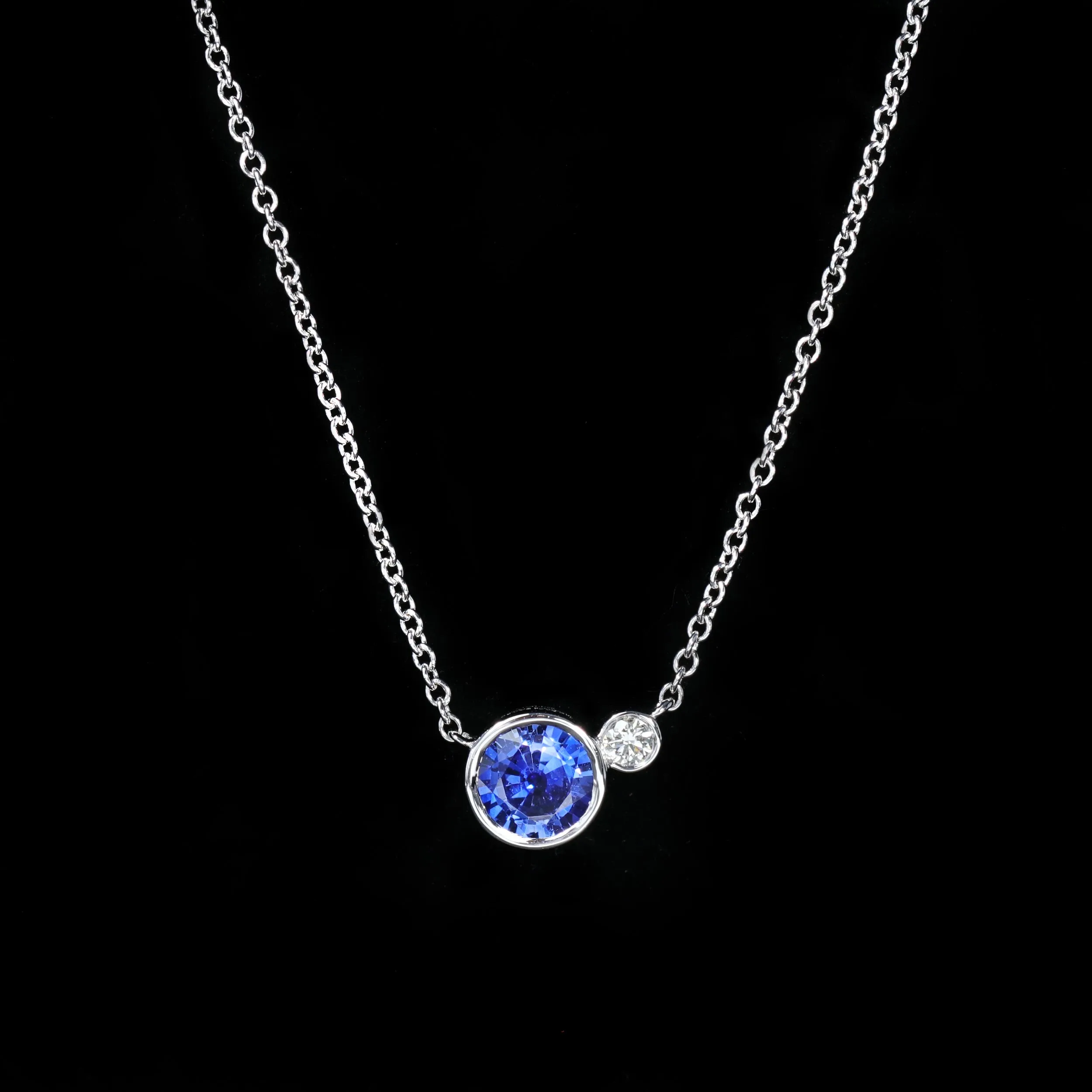 14K White Gold 0.59 Carat Sapphire and Diamond Necklace