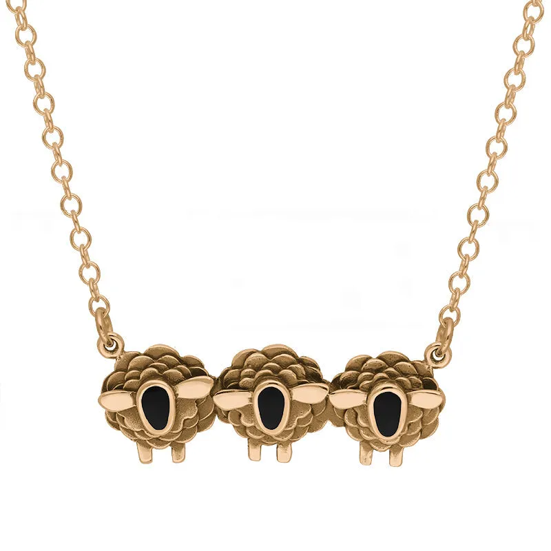 18ct Rose Gold Whitby Jet Three Sheep Necklace