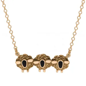 18ct Rose Gold Whitby Jet Three Sheep Necklace