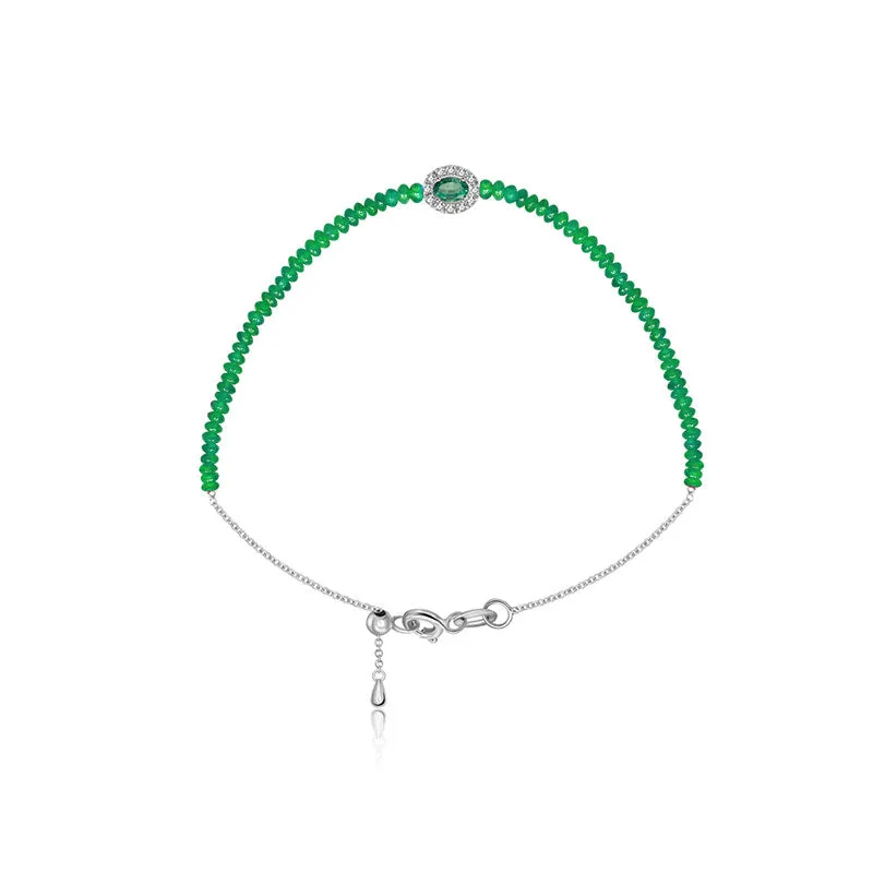 18k Gold Emerald Beaded Diamond Bracelet