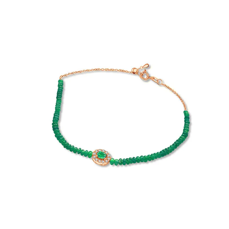 18k Gold Emerald Beaded Diamond Bracelet