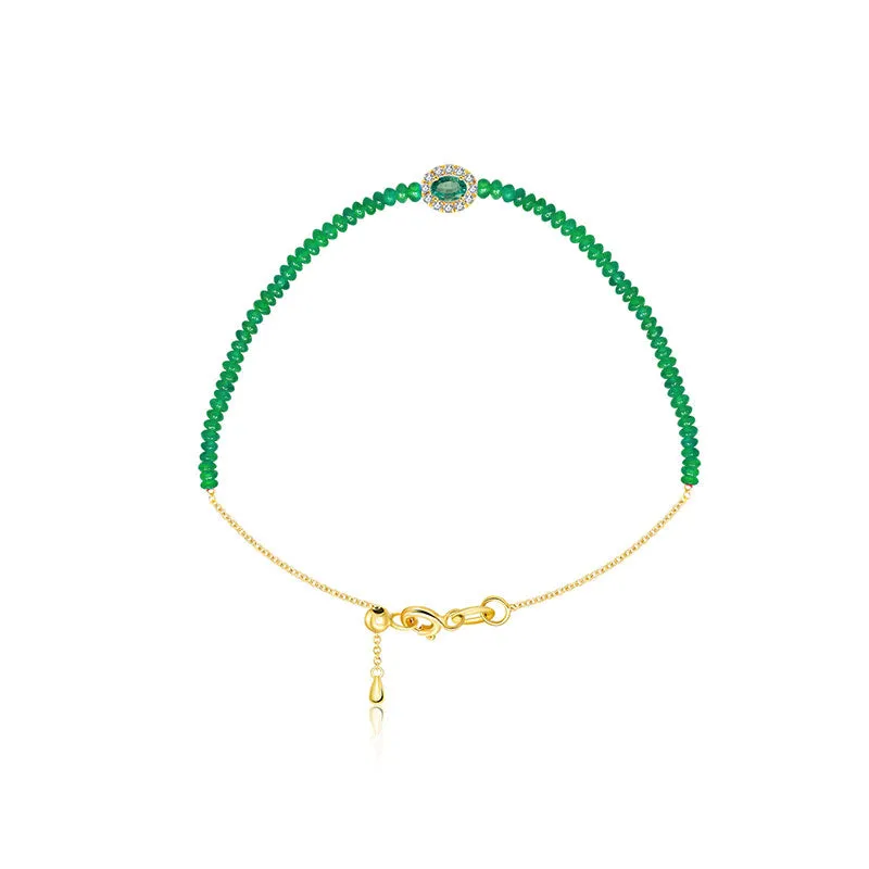 18k Gold Emerald Beaded Diamond Bracelet
