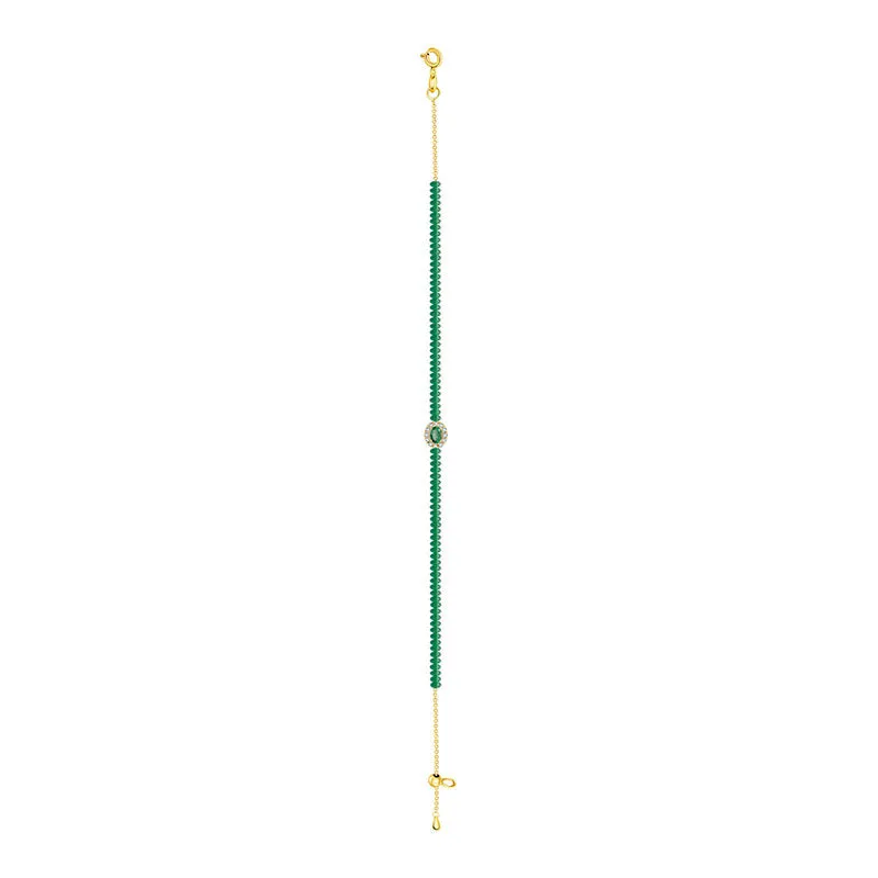 18k Gold Emerald Beaded Diamond Bracelet