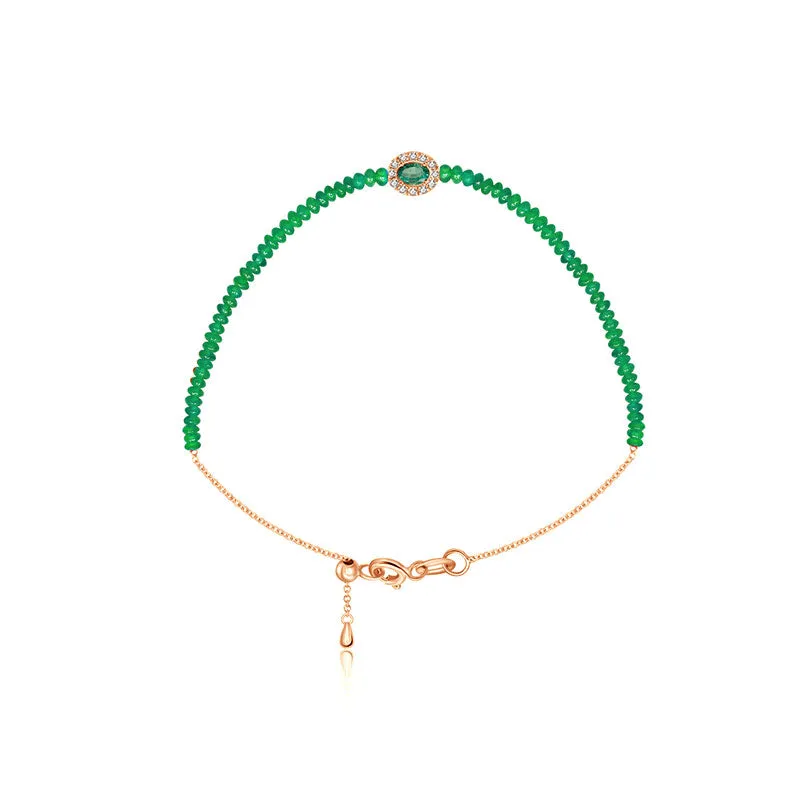 18k Gold Emerald Beaded Diamond Bracelet