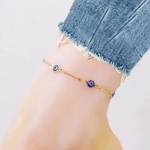 18k Gold Plated Bar Style Blue Evil Eye Crystal Anklet