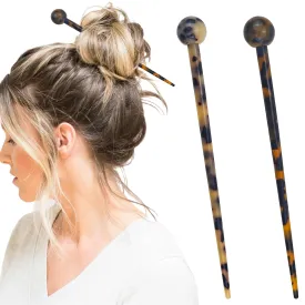 2 PACK Tortoise Shell Long Hair Sticks Bamboo Shape Hair Chopsticks Japanese Chinese Hairpin Decorative accessories for Women Girls Long Thick Hair Updo