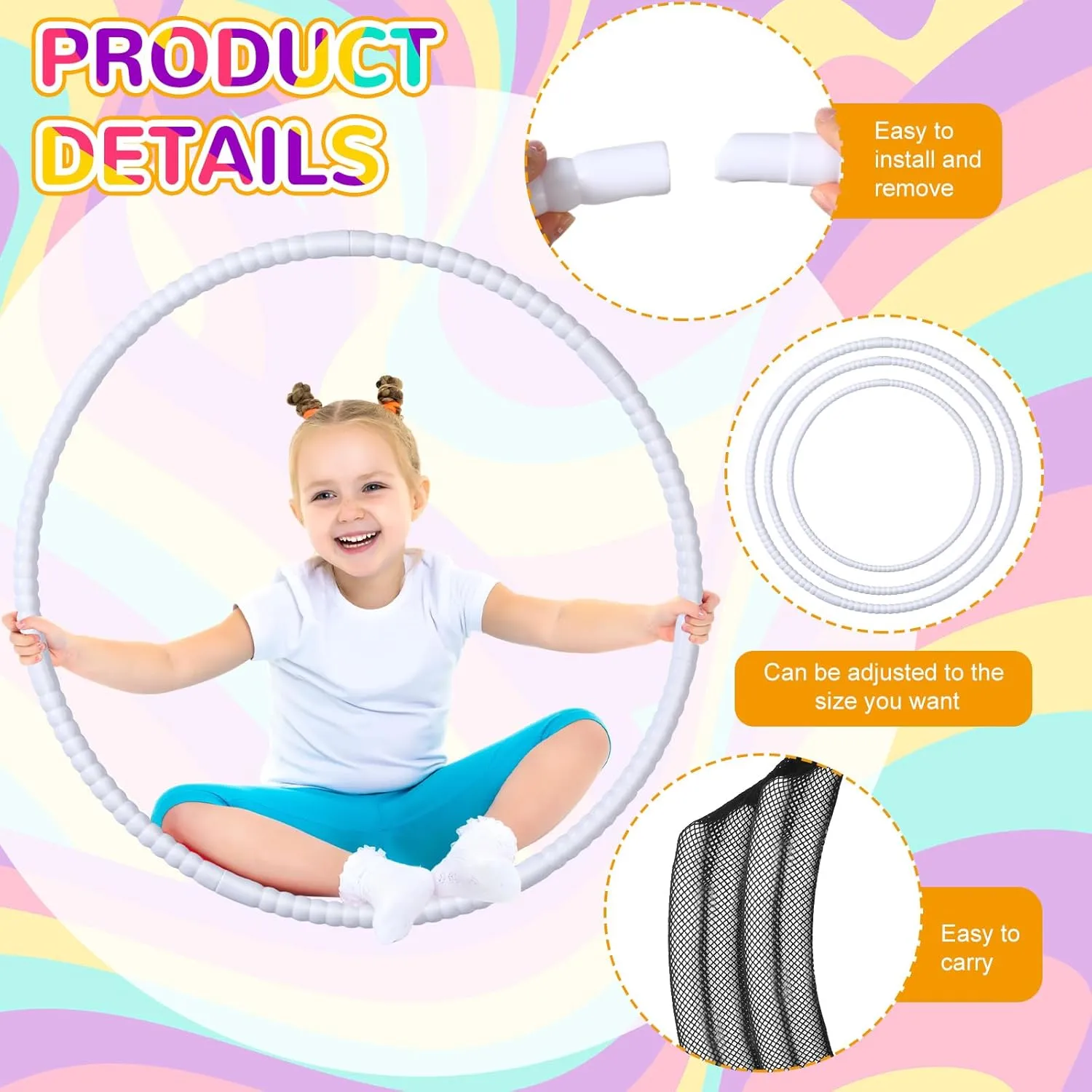 2 Pcs Toy Hoop Exercise Hoop Detachable Adjustable Plastic Toy Ring Playground Equipment for School Colored Circles Exercise Ring for Teens Dog Agility Equipment(White,23 Inch)