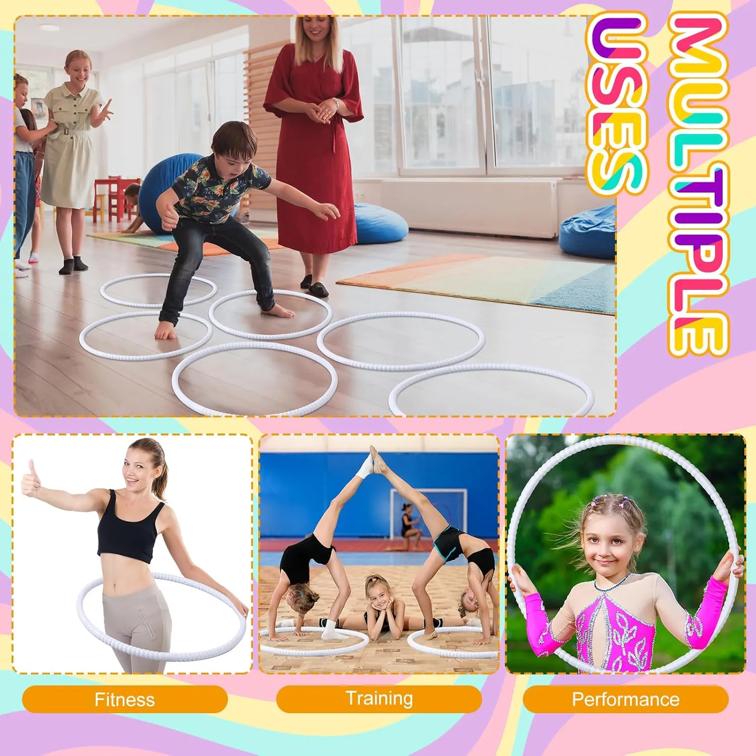 2 Pcs Toy Hoop Exercise Hoop Detachable Adjustable Plastic Toy Ring Playground Equipment for School Colored Circles Exercise Ring for Teens Dog Agility Equipment(White,23 Inch)