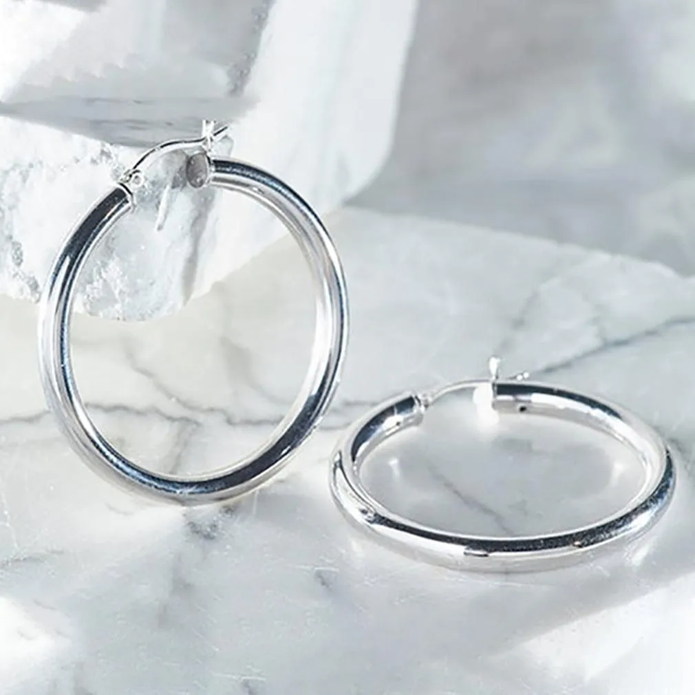 25mm Classic French Lock Hoops in Solid Sterling Silver