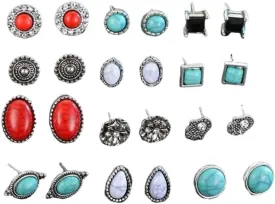 36 Pairs Imitation Pearl Earrings Round Ball Ear Studs Colorful Faux Mixed Sizes Stud Earrings Set for Women Classic Bohemian Turquoise Oval Jewelry Gifts