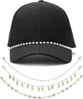 3pcs Trucker Hat Chains Decorative Trucker Hat Metal Pearl Hat Chains Hat Chains for Women Hat Charms DIY for Mesh Baseball Cap Netback Cap Trucker Hat