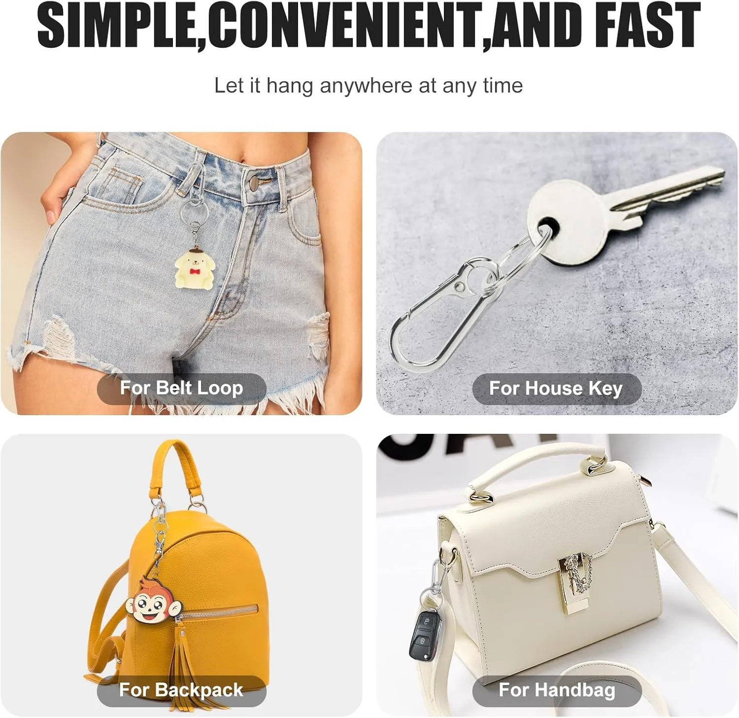 4 Pack Keychain for Car Keys, Metal Key Chain Carabiner for Keys, Key Chain Holder Clip Key Organizer Key Ring
