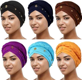 6 Pieces Turbans for Women Turban Head Wraps for African Black Women Headscarf Cap Beanie Wrap Braided