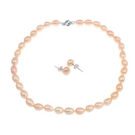8-9mm Pink Freshwater Pearl Necklace and Earrings, Women's Pearl Jewellery