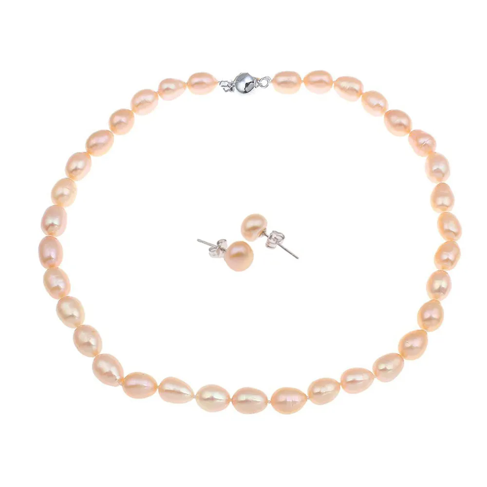 8-9mm Pink Freshwater Pearl Necklace and Earrings, Women's Pearl Jewellery