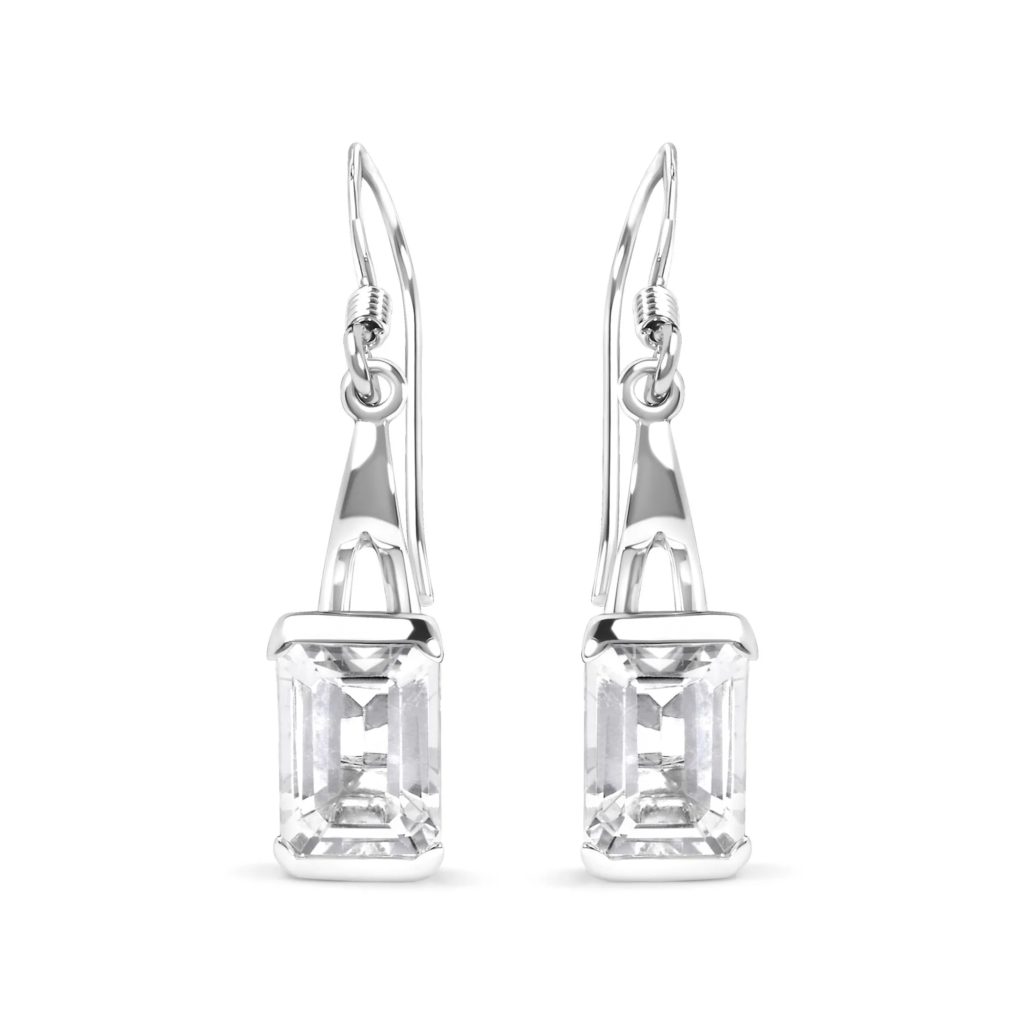 .925 Sterling Silver 3.0 Cttw Emerald Cut White Topaz Solitaire Dangle Earring - AAA Quality