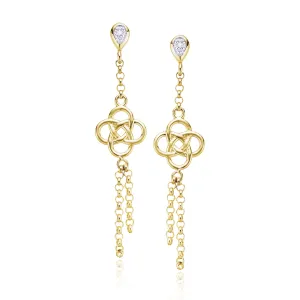 9ct Yellow Gold & Diamond Set Celtic Drop Earrings