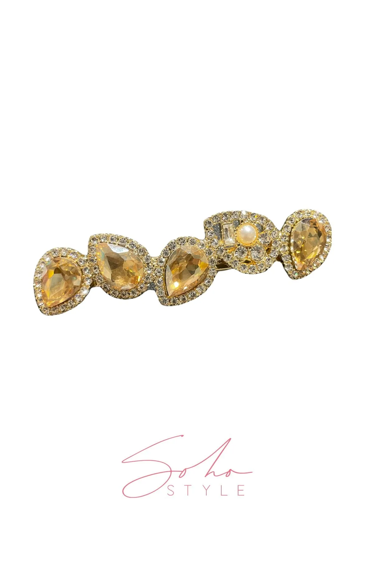 Almond Ruby Pearl Rhinestone Barrette