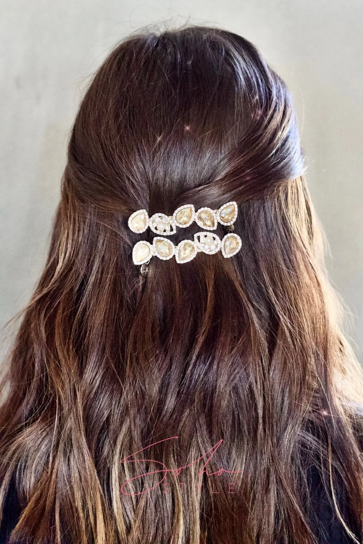 Almond Ruby Pearl Rhinestone Barrette