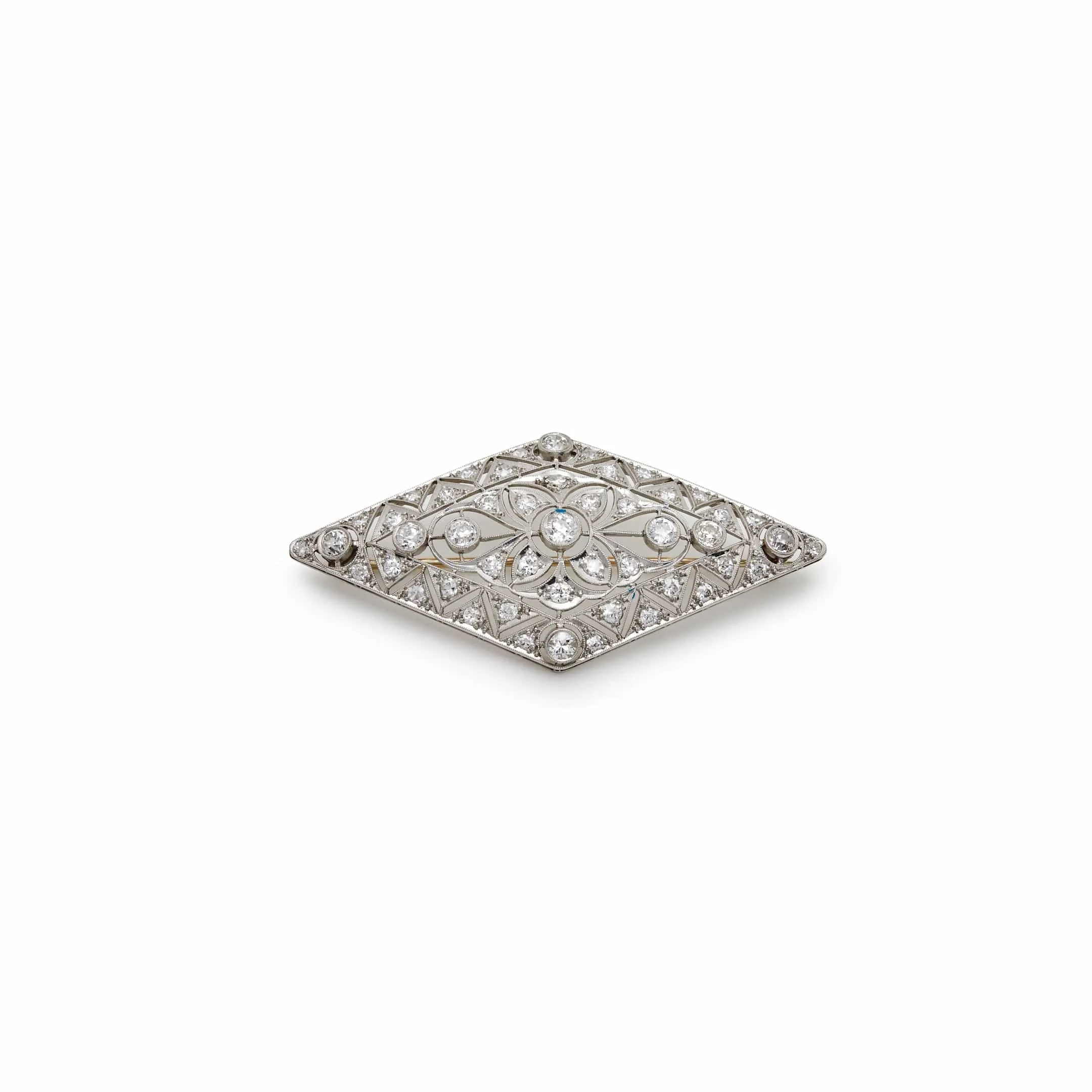 Antique Diamond and Platinum Patterned Brooch