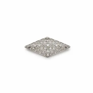 Antique Diamond and Platinum Patterned Brooch