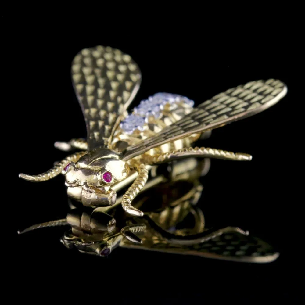 Antique Victorian Insect Brooch 18Ct Gold Diamond Circa 1900