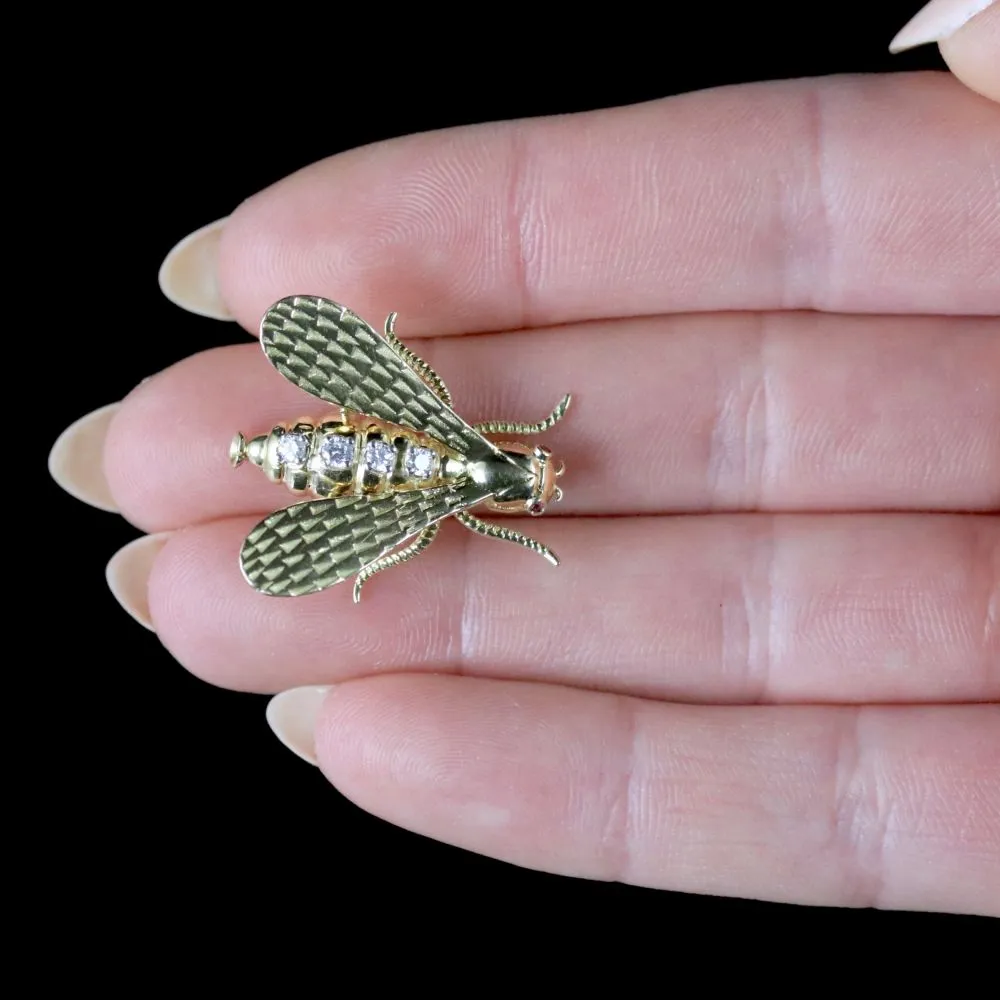 Antique Victorian Insect Brooch 18Ct Gold Diamond Circa 1900