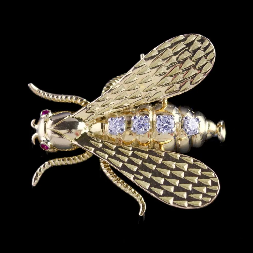 Antique Victorian Insect Brooch 18Ct Gold Diamond Circa 1900