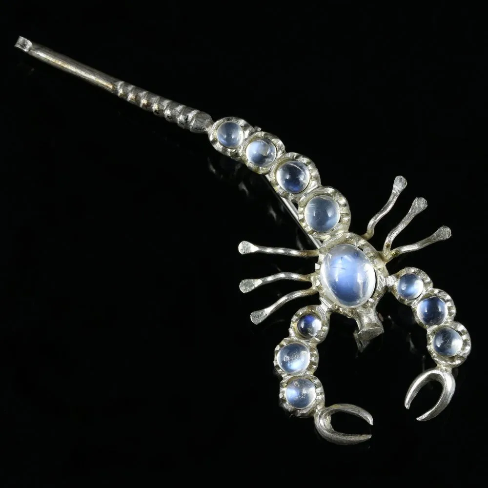 Antique Victorian Moonstone Scorpion Brooch Silver Circa 1880