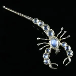 Antique Victorian Moonstone Scorpion Brooch Silver Circa 1880