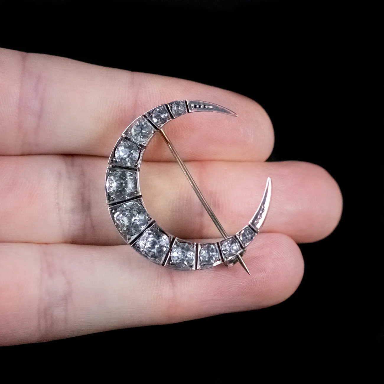 Antique Victorian Paste Crescent Moon Brooch Silver Circa 1900