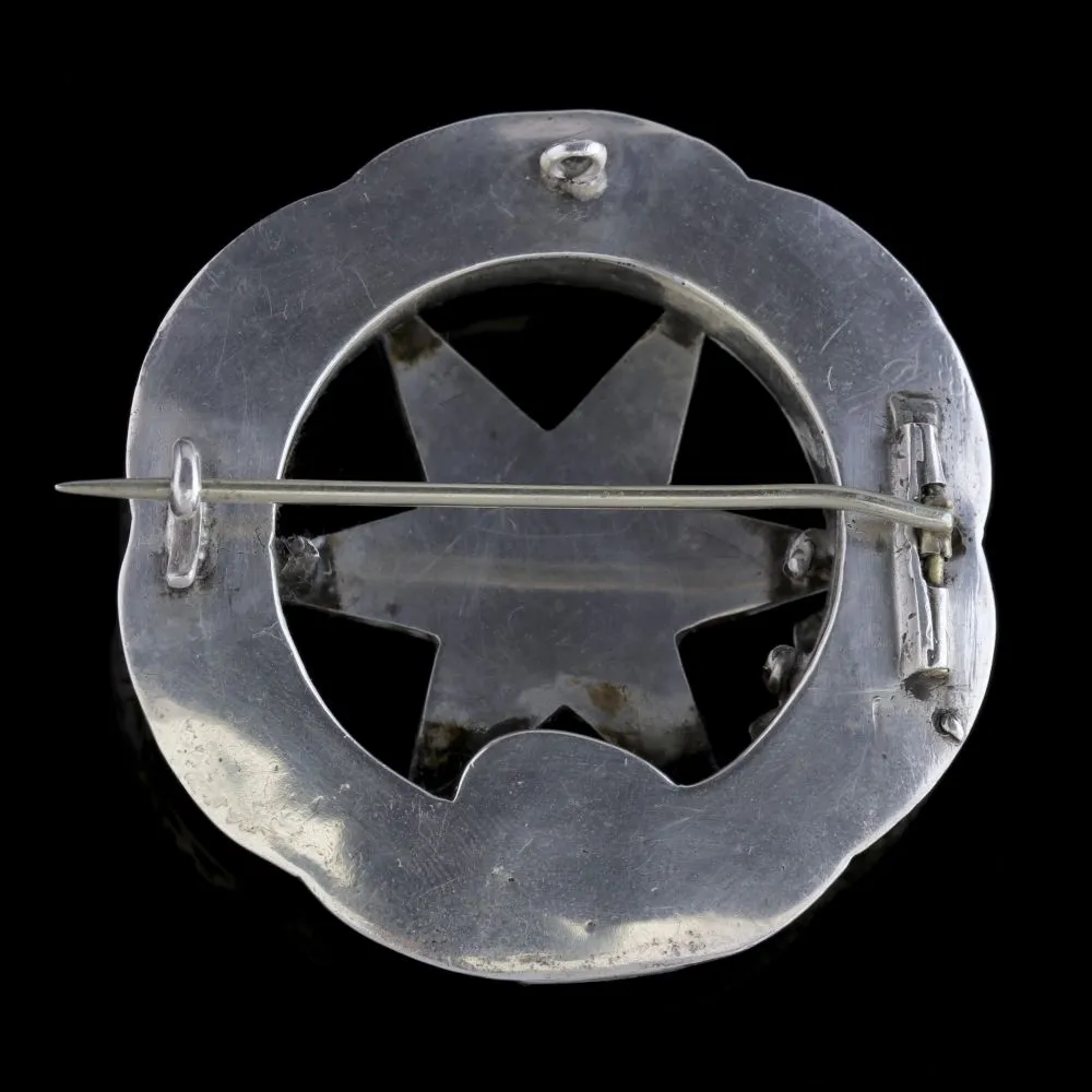 Antique Victorian Scottish Brooch Silver Agate Star Circa 1860