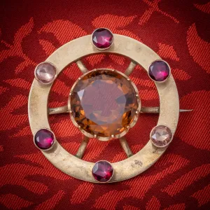 Antique Victorian Scottish Cairngorm Brooch 9Ct Gold Circa 1860 Boxed