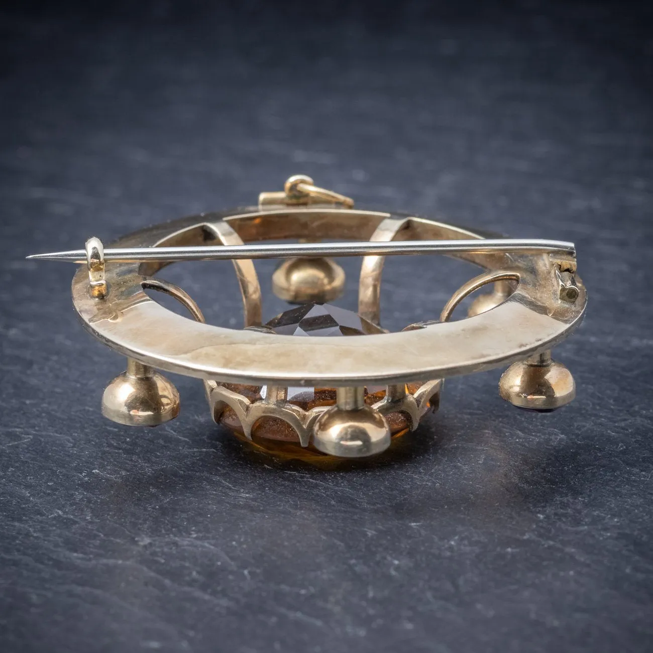 Antique Victorian Scottish Cairngorm Brooch 9Ct Gold Circa 1860 Boxed