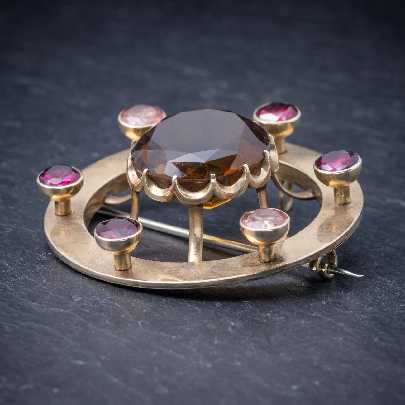 Antique Victorian Scottish Cairngorm Brooch 9Ct Gold Circa 1860 Boxed