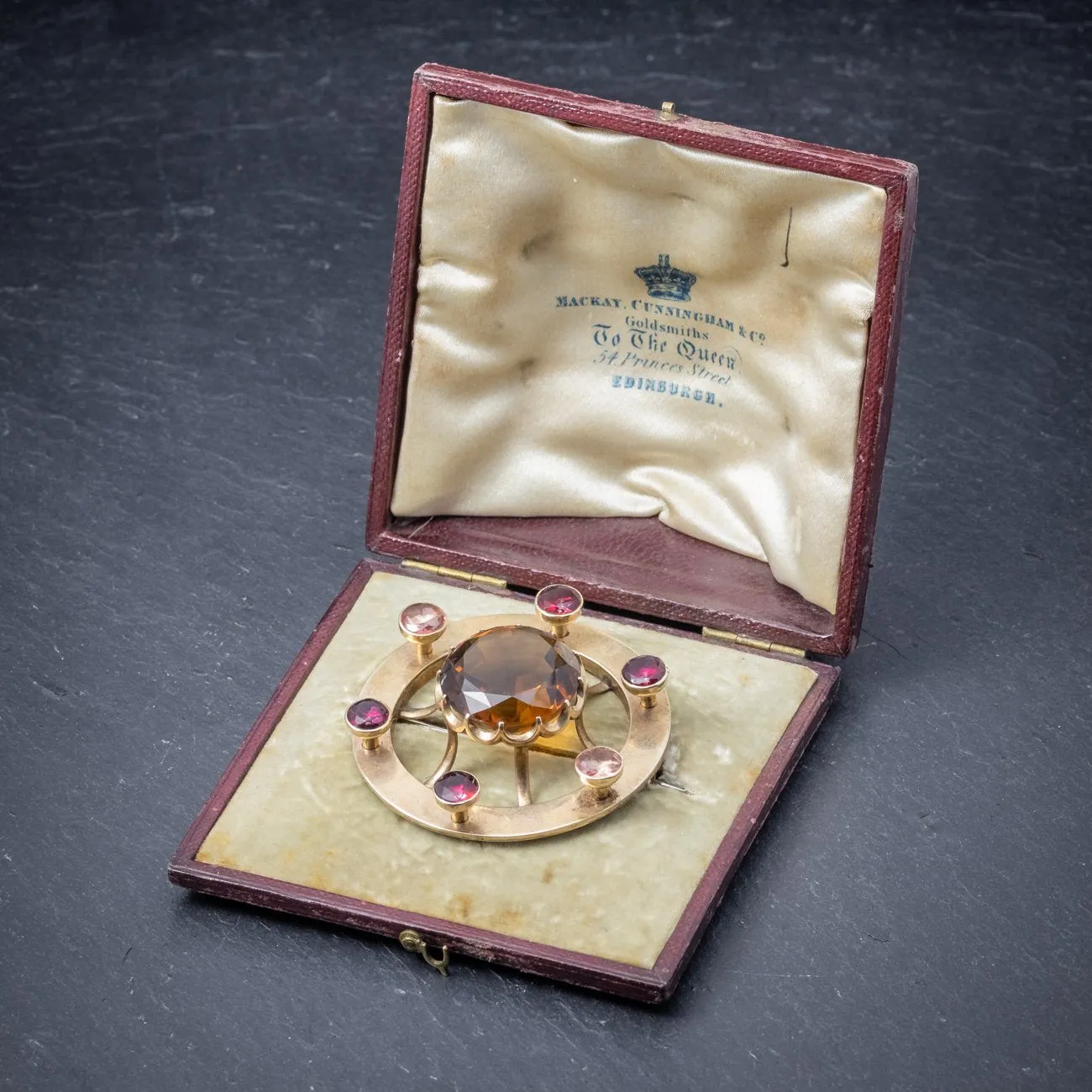 Antique Victorian Scottish Cairngorm Brooch 9Ct Gold Circa 1860 Boxed