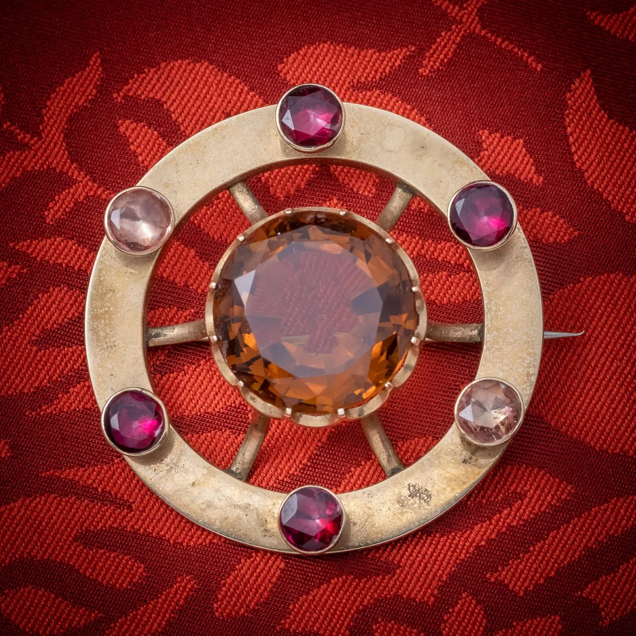 Antique Victorian Scottish Cairngorm Brooch 9Ct Gold Circa 1860 Boxed
