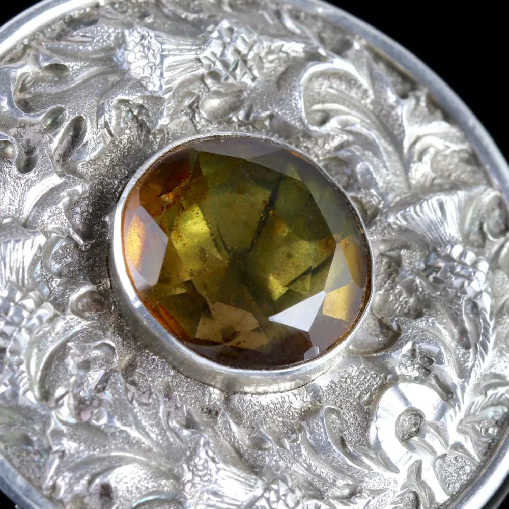 Antique Victorian Scottish Silver Thistle Citrine Brooch Circa 1890