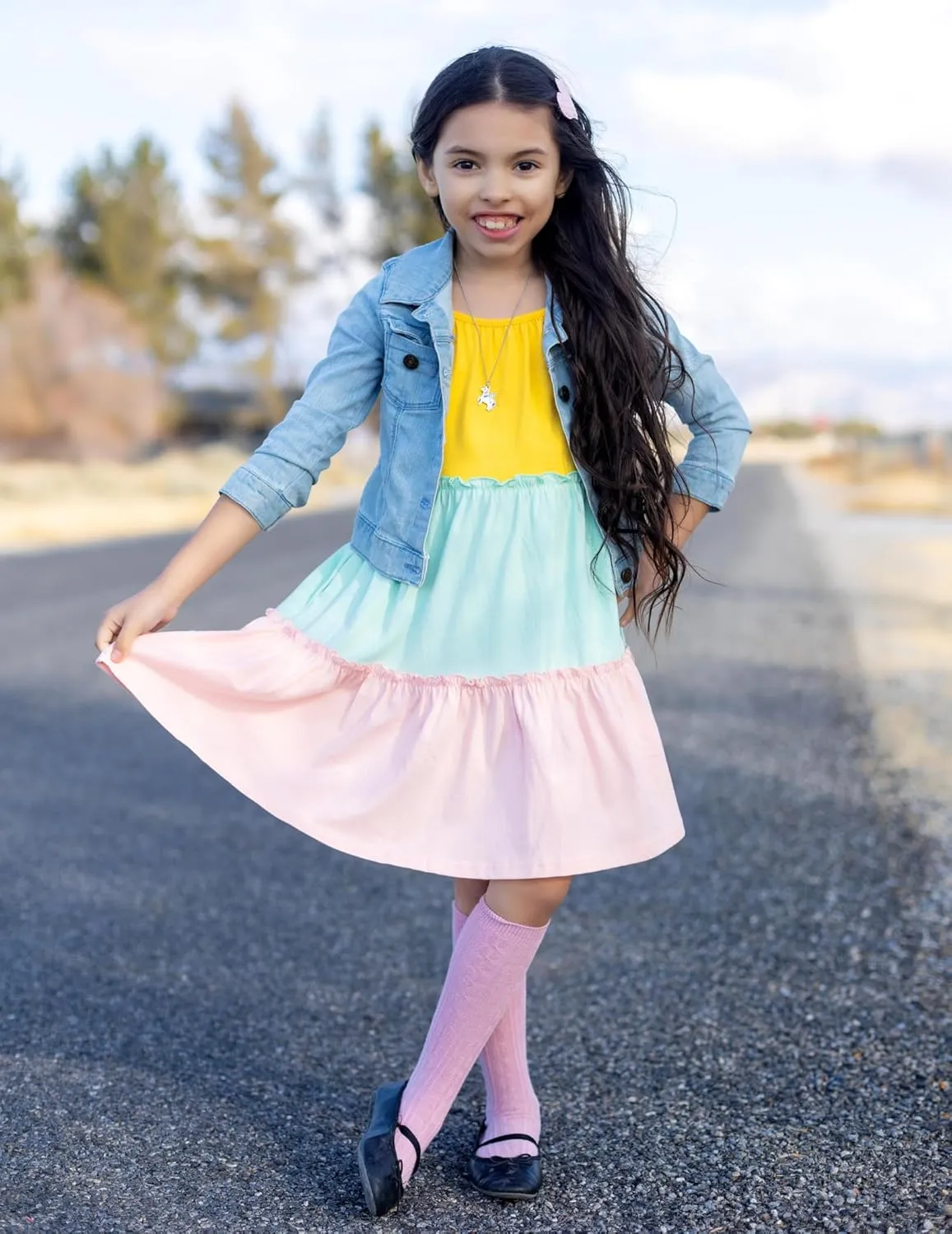 Arshiner Girl Summer Dresses Tween Boho Spaghetti Strap A-Line Swing Flowy Ruffle Tiered Sundress with Pockets