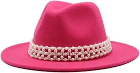 Autumn and Winter High-Grade Pearl Woolen Hat Flat Brim and Big Brim Hat Europe and America Woolen Felt Hat Fengyan Cowboy Hats (Color : Rosy, Size : 56-58cm)