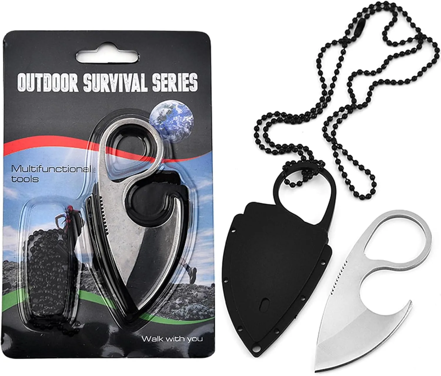 AZHU Neck Knife, Mini Full Tang Tactical Fixed Blade Knife, Small EDC Kinfe, Small Pocket Knife for Every Day Carry, Outdoor Camping, Hiking, Backpacking (Silver)
