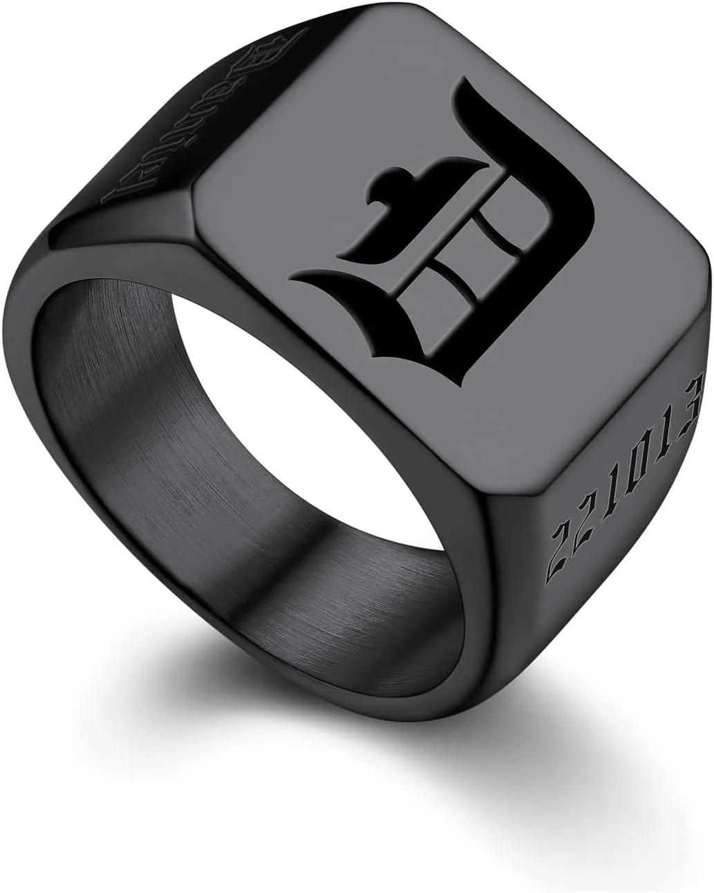 Bandmax Custom Signet Letter Stainless Steel/14K Gold Plated Black Initial Ring for Men Personalized Engraved Name Ring Gift for Father Husband Son Friend