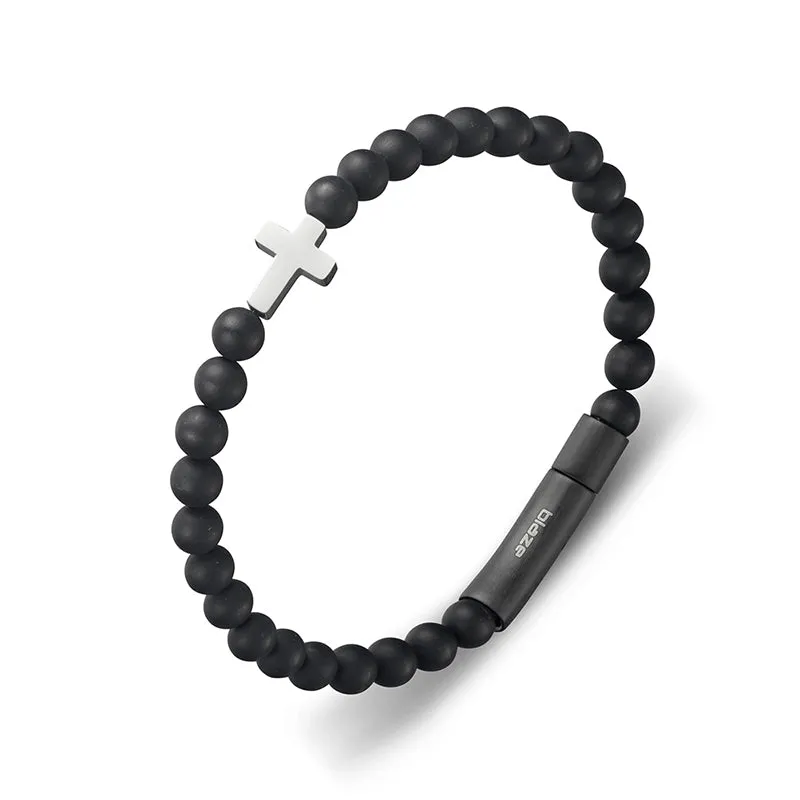 BEADED ONYX CROSS BRACELET