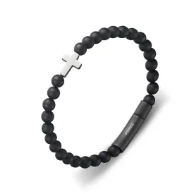 BEADED ONYX CROSS BRACELET