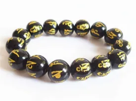 Black Carnelian Beaded Tibetan Buddhist Mantra Spiritual Bracelet