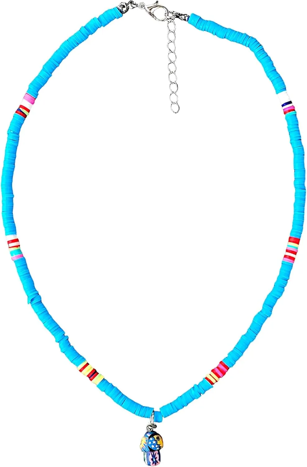 BlueRica Boho Fimo Mushroom Pendant on Vinyl Heishi Beaded Necklace